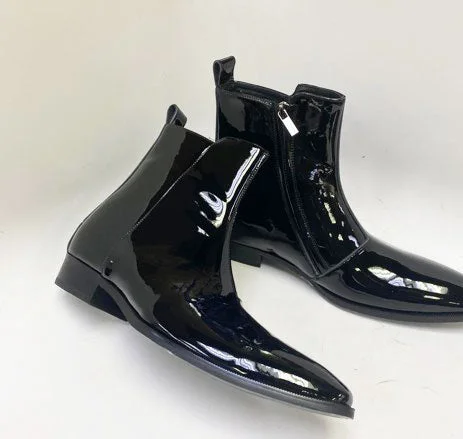 Mo-Patent Leather Boot Black Retro Plimsoll Style  