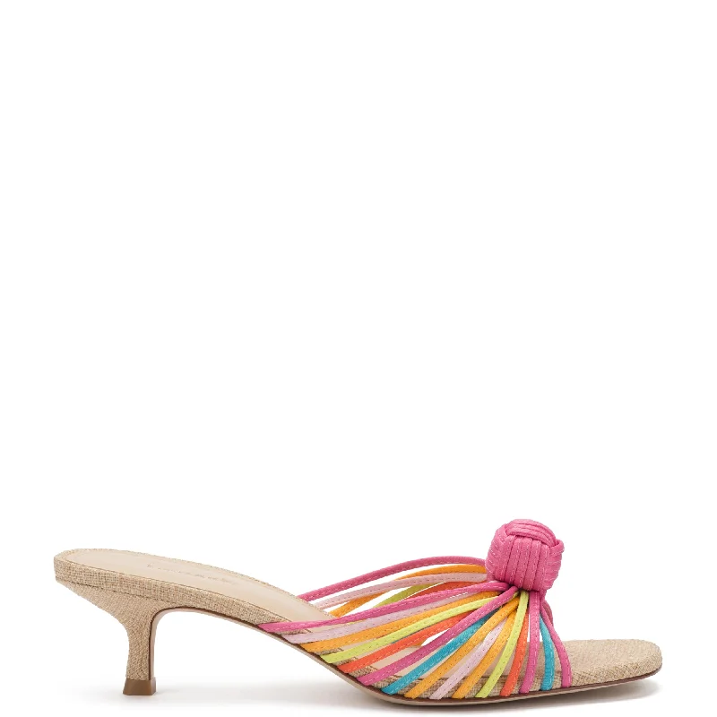 Valerie Mule In Multicolor Satin and Raffia Business Monk Strap Style  