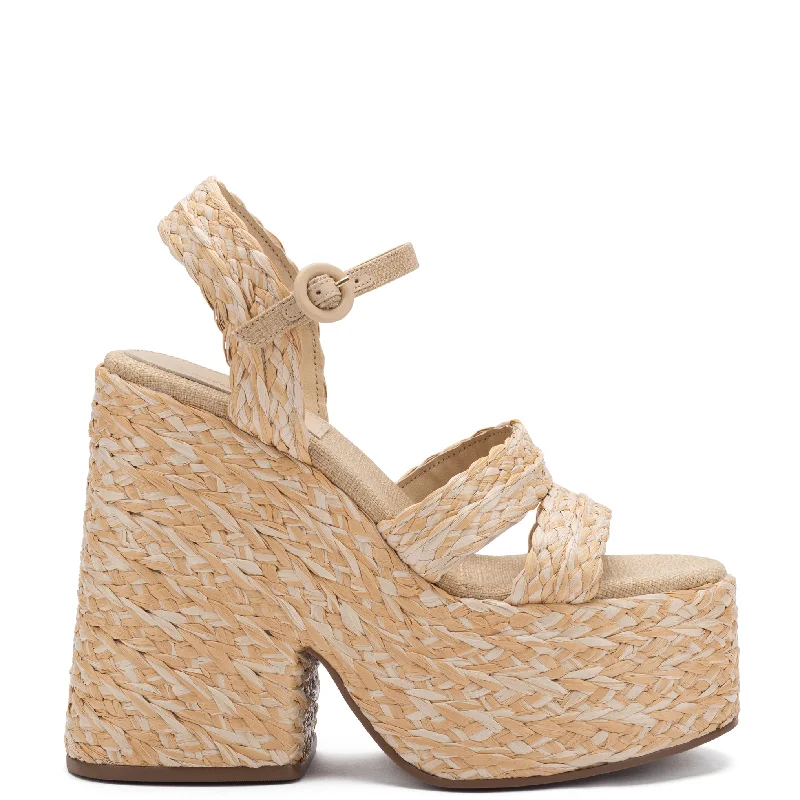 Carmen Platform Sandal In Natural Raffia Beaded Moccasin Design 