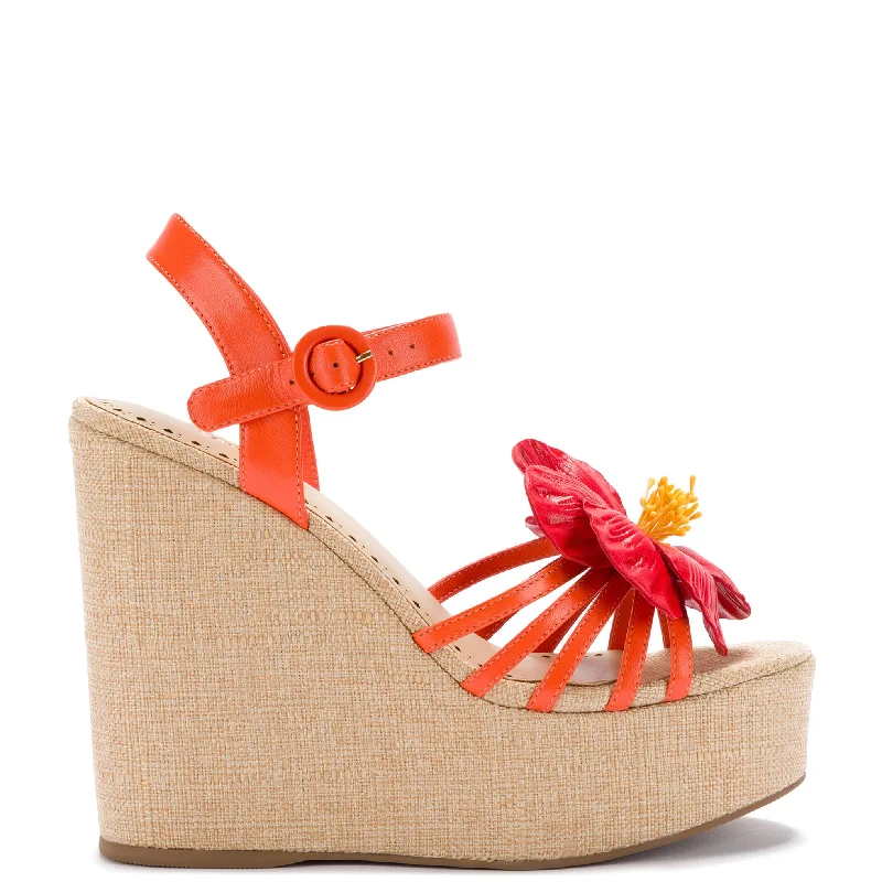 Magnolia Wedge In Orange Leather Quick - Dry Hiking Shoe Style   