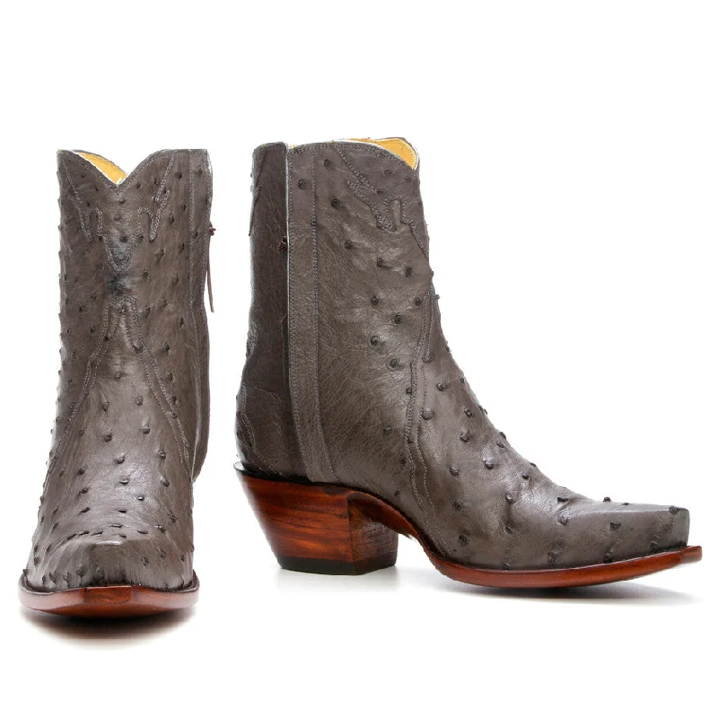 Ostrich Ankle Zipper - Anthracite Distressed Leather Shoe Style  