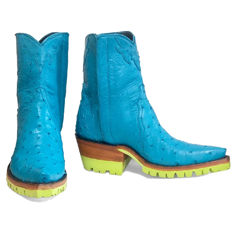 Ostrich Ankle Zipper with Lime Vibram - Turquese Monochromatic Shoe Look  