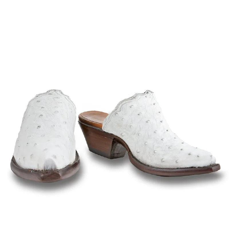 Ostrich Mule - White Paisley Print Shoe Design  