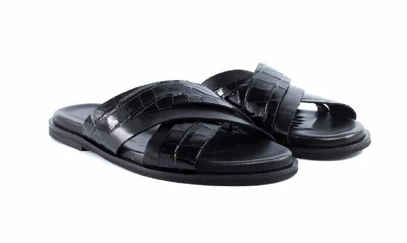 Pelle "Aruba" Slip-On Calfskin Sandal Black Leather Driving Shoe Style  