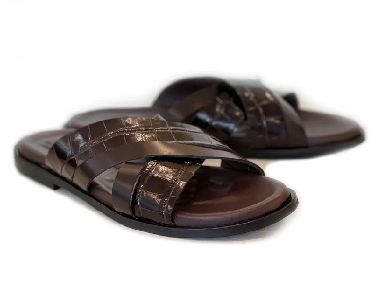 Pelle "Aruba" Slip-On Calfskin Sandal Brown Slide Sandal Beach Style  