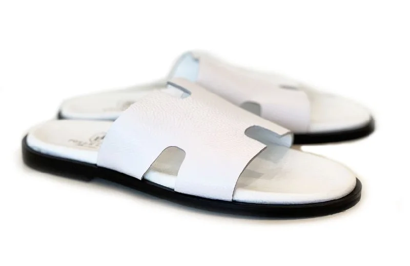 Pelle "Egea" Slip-On Calfskin Sandal White Beaded Moccasin Design 