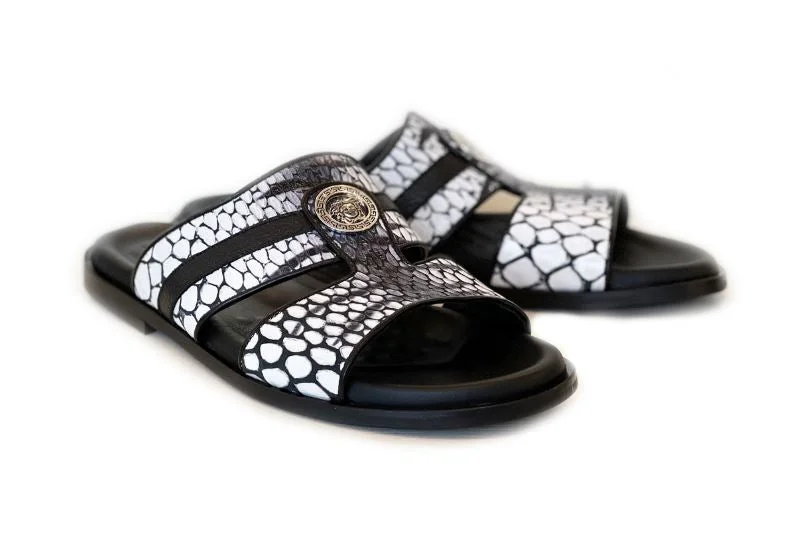 Pelle "Vinnie" Slip-On Calfskin Sandal Black/White Single - Buckle Monk Look  