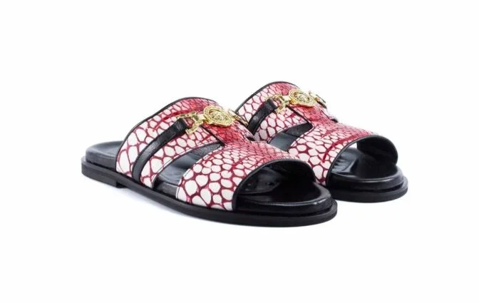 Pelle "Vinnie" Slip-On Calfskin Sandal Red/White Zip - Up Boot Style  