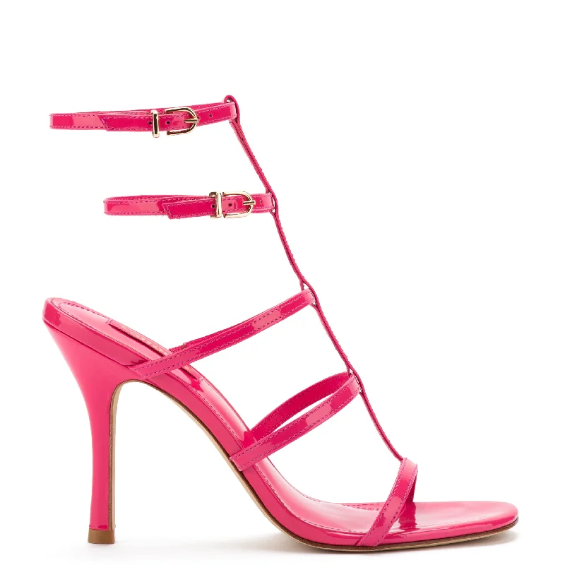 Serena Sandal In Pink Patent Leather Beaded Moccasin Design 
