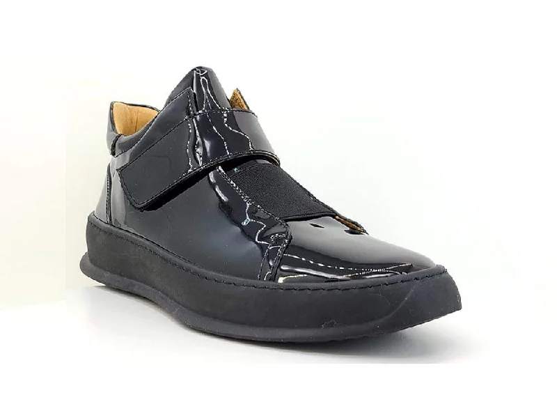 Shiny Calfskin High Top Sneaker Black Lightweight Tennis Sneaker Look  