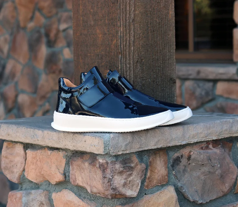 Shiny Calfskin High Top Sneaker Navy Aesthetic  