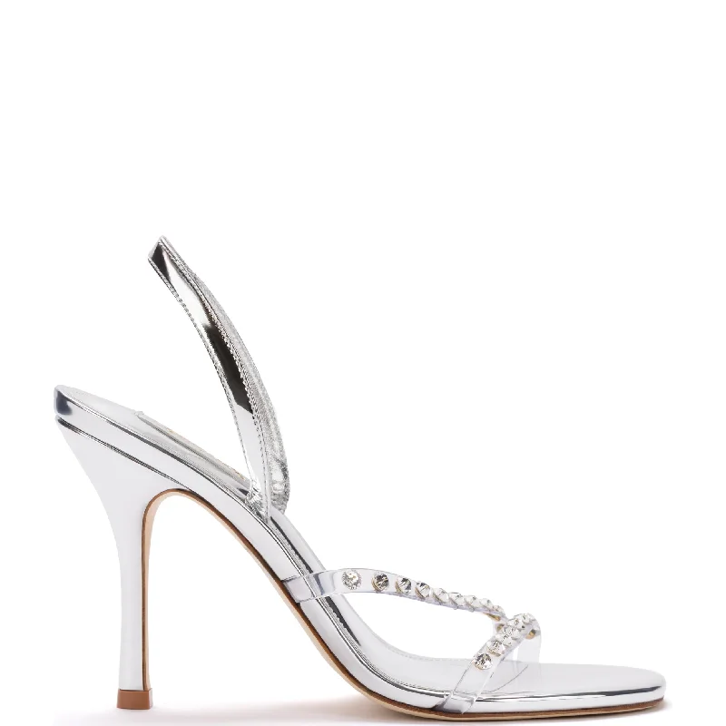 Annie Sandal in Silver Specchio with Swarovski® Crystals Tailored Oxford Style 