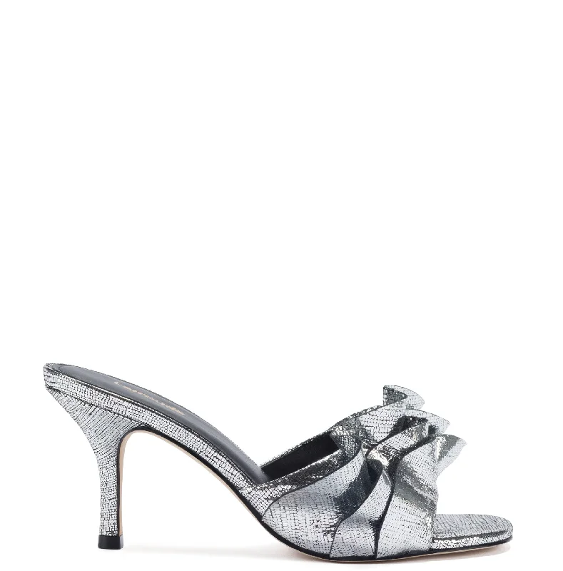 Colette Ruffle Mule In Silver Cracked Metallic Leather Quick - Dry Hiking Shoe Style   
