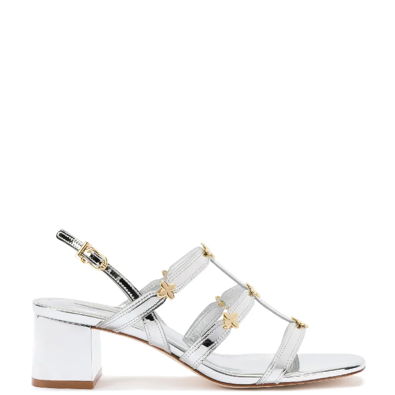 Harmony Block Sandal In Silver Specchio Checkered Shoe Pattern Look  