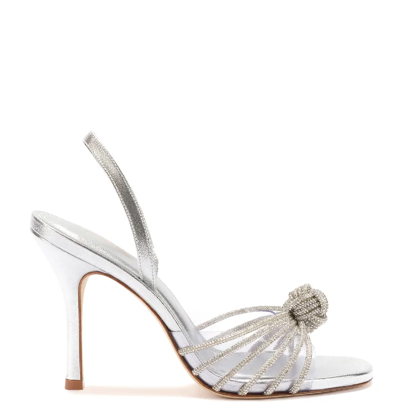 Valerie Crystal Slingback Sandal In Silver Metallic Leather Desert Boot Utility Style  