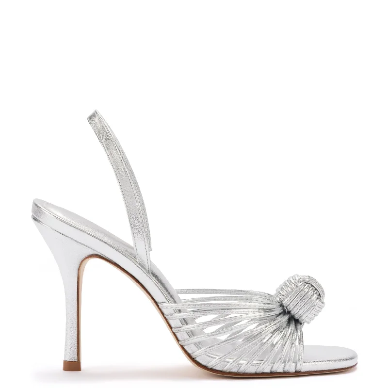 Valerie Slingback Sandal In Silver Metallic Leather Moccasin Soft - Sole Style  