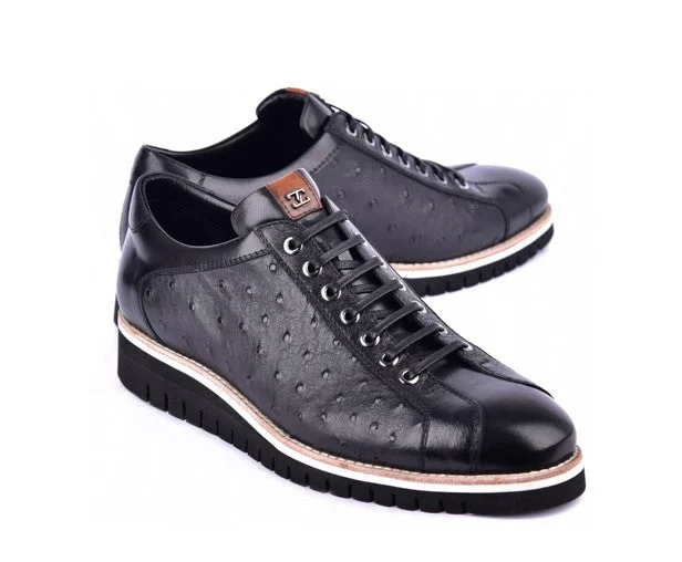 Style: 4005-Black Ostrich Loose - Fit Slipper Style  