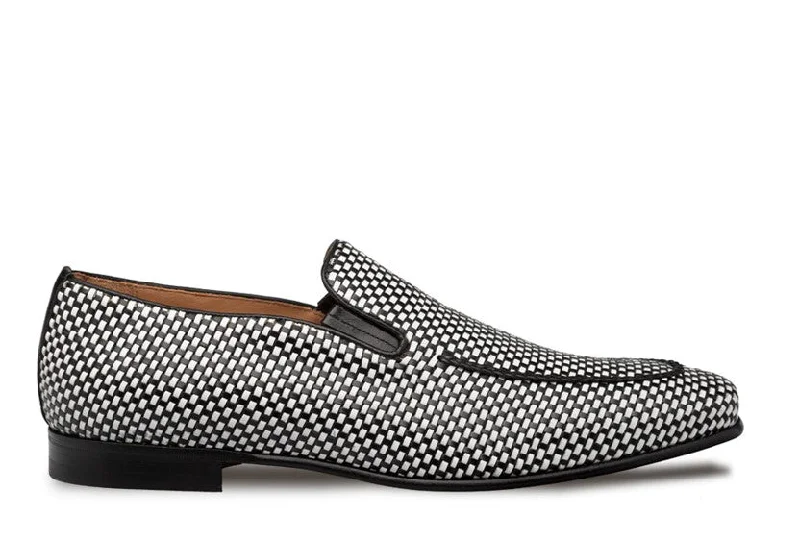 Style: "Almeria" Woven Loafer Black/White Open - Lacing Derby Look  