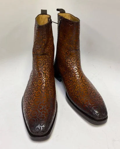 Style: 21459-Cognac Embroidered Cowboy Boot Design  