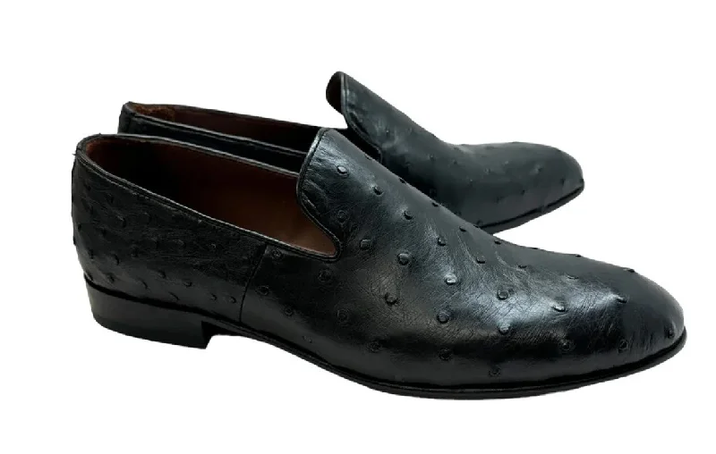Style: Pelle Warren Ostrich P00057 Black Strap - Up Sandal Resort Style  