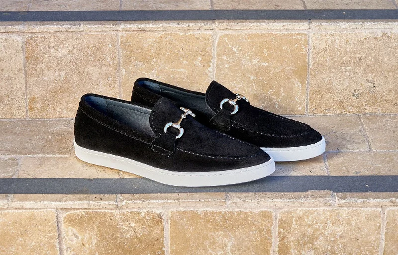 Suede Slip-On Horsebit Loafer Black Leather Driving Shoe Style  