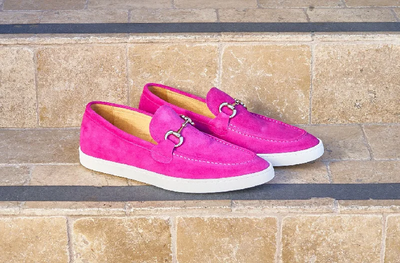Suede Slip-On Horsebit Loafer Fuchsia Minimalist Sneaker Style  