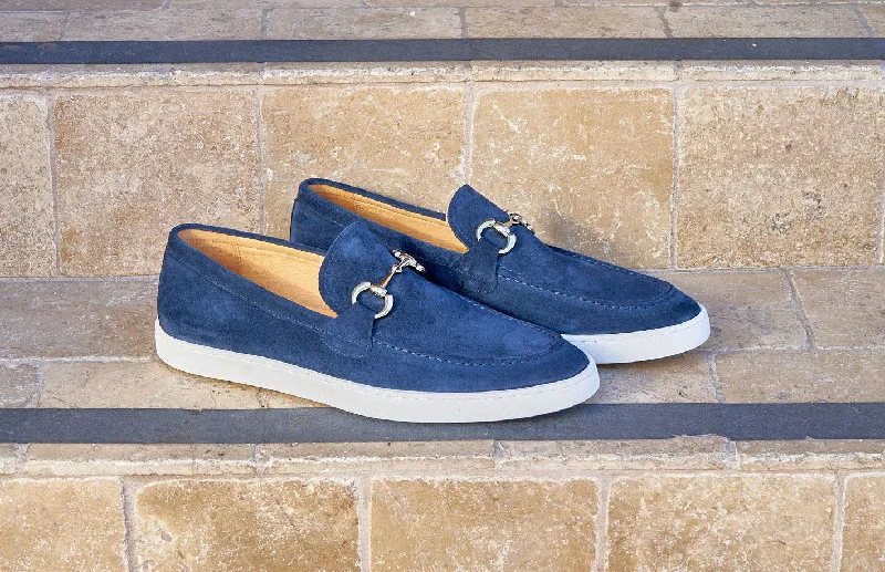 Suede Slip-On Horsebit Loafer Navy Athleisure Derby Style  
