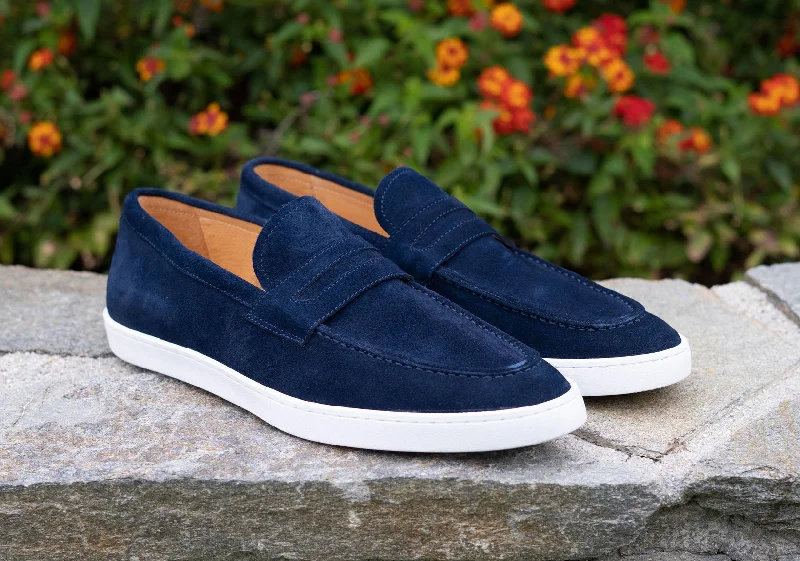 Suede Slip On Loafer Blue Distressed Leather Shoe Style  