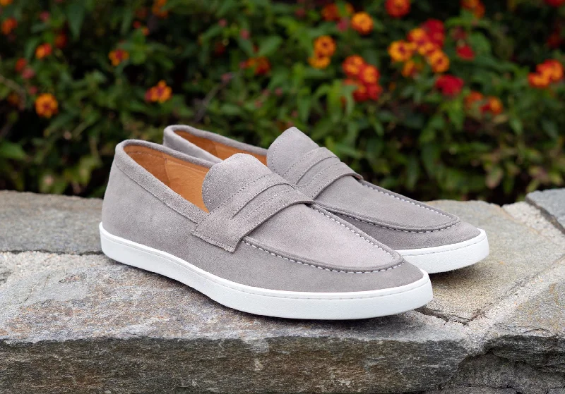 Suede Slip On Loafer Grey Tassel Driving Shoe Look 