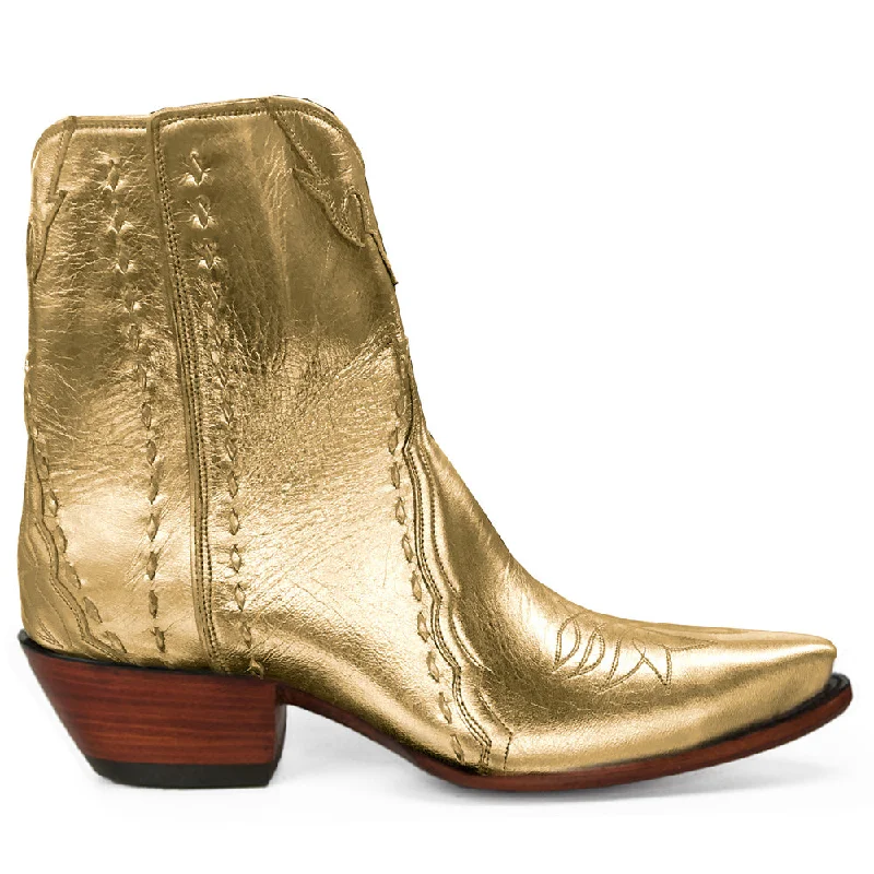 Sundance Ankle Zipper - Gold Embroidered Cowboy Boot Design  