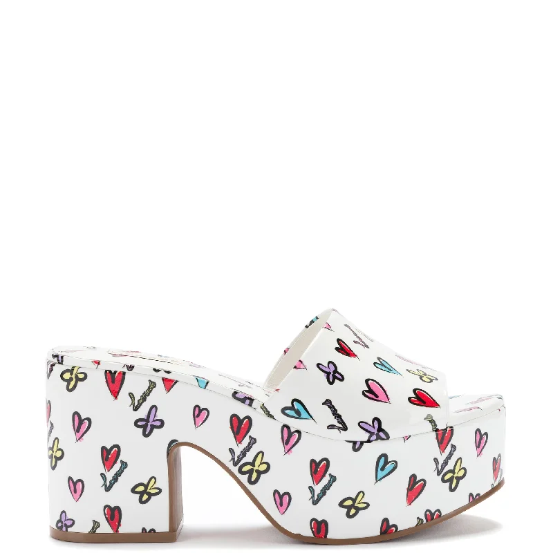 Miso Platform Sandal In White Heart Printed Leather Minimalist Sneaker Style  