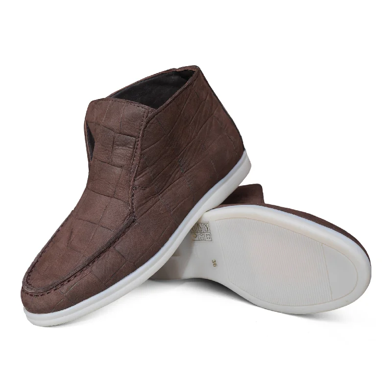 1020 - Brown Nubuck Moc Croc Tassel Driving Shoe Look 