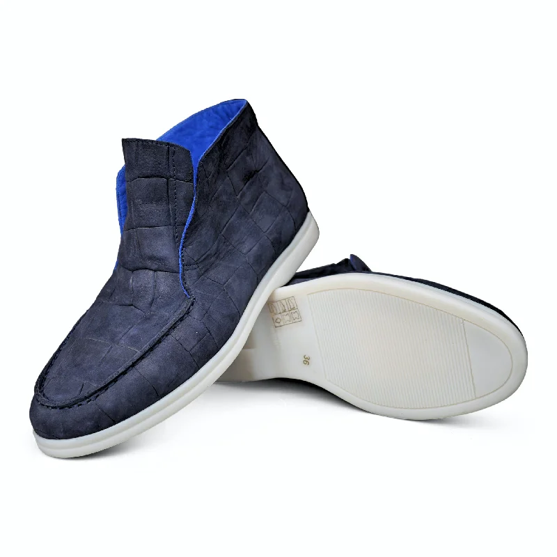 1020 - Navy Blue Nubuck Moc Croc Aesthetic  