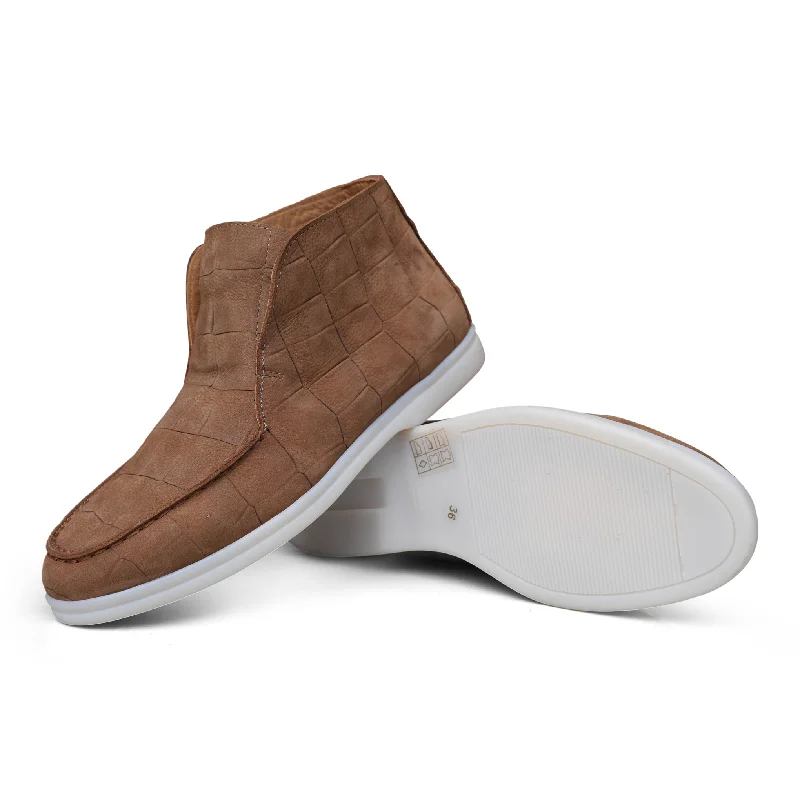 1020 - Tan Nubuck Moc Croc Lightweight Tennis Sneaker Look  