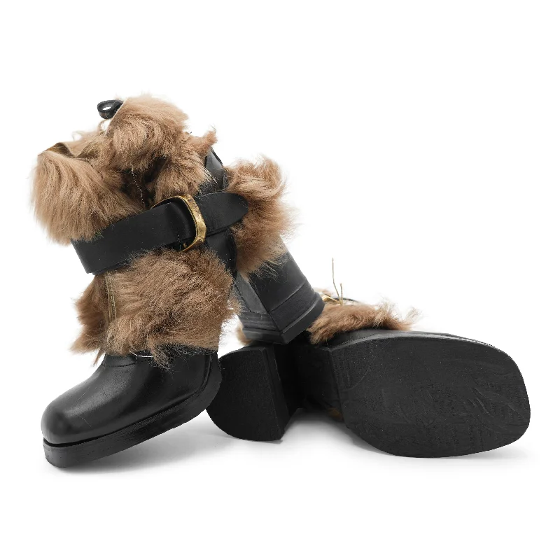 42206 - Black Leather Buckle Strap Boot With Fur Suede Desert Boot 