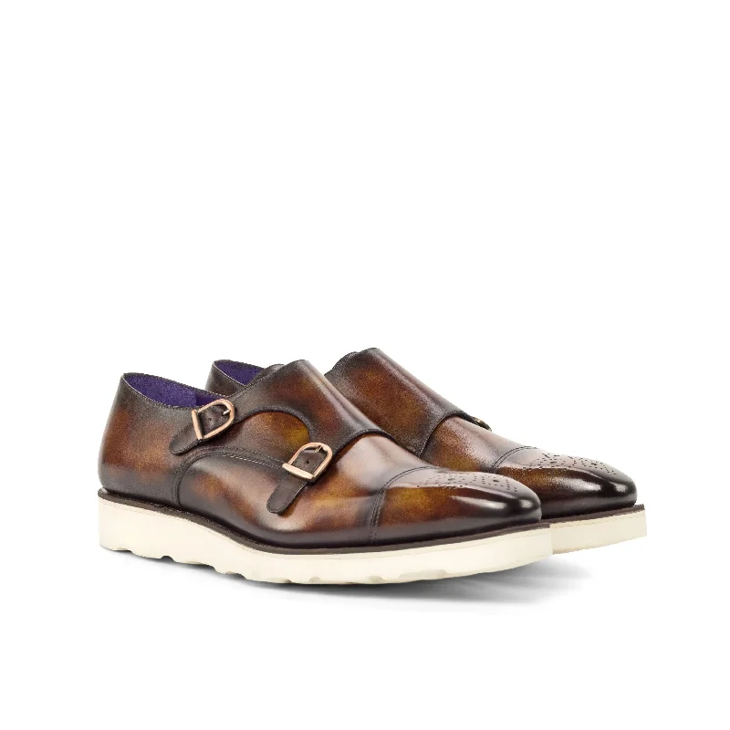DapperFam Monaco in Fire Men's Hand-Painted Patina Double Monk Combat - Inspired Military Boot Look  