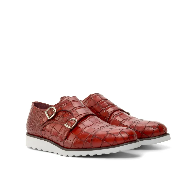 DapperFam Monaco in Red Men's Italian Croco Embossed Leather Double Monk Camouflage Print Boot Style DapperFam Monaco in Red Men's Italian Croco Embossed Leather Double Monk Camouflage Print Boot Style