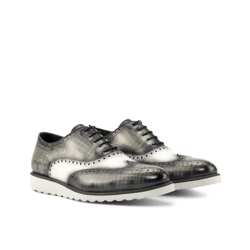DapperFam Aeron in Grey / White Men's Hand-Painted Italian Leather Full Brogue Monochromatic Shoe Look DapperFam Aeron in Grey / White Men's Hand-Painted Italian Leather Full Brogue Monochromatic Shoe Look