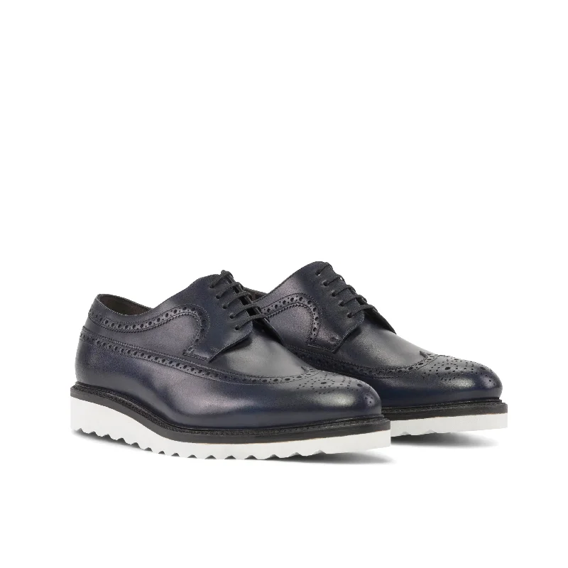 DapperFam Zephyr in Navy Men's Italian Leather Longwing Blucher Retro Basketball Sneaker Design DapperFam Zephyr in Navy Men's Italian Leather Longwing Blucher Retro Basketball Sneaker Design