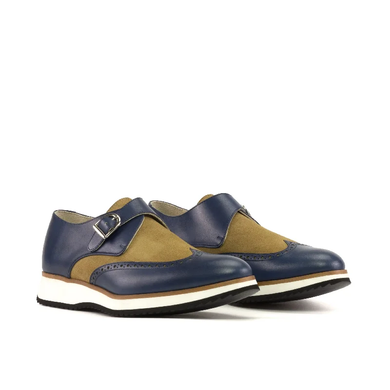 DapperFam Brenno in Camel / Navy Men's Lux Suede & Italian Leather Single Monk Quick - Dry Hiking Shoe Style   