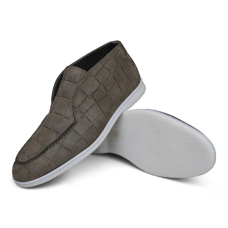 5514 - Olive Green Nubuck Moc Croc Casual Loafer Style          