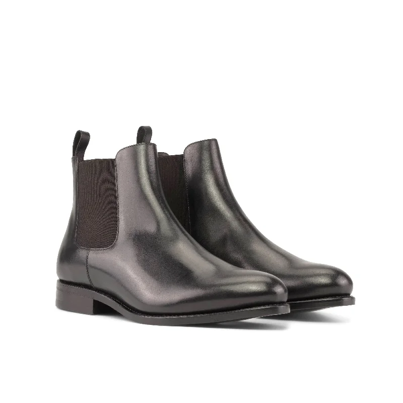 DapperFam Monza in Black Men's Italian Leather Chelsea Boot Retro Plimsoll Style  