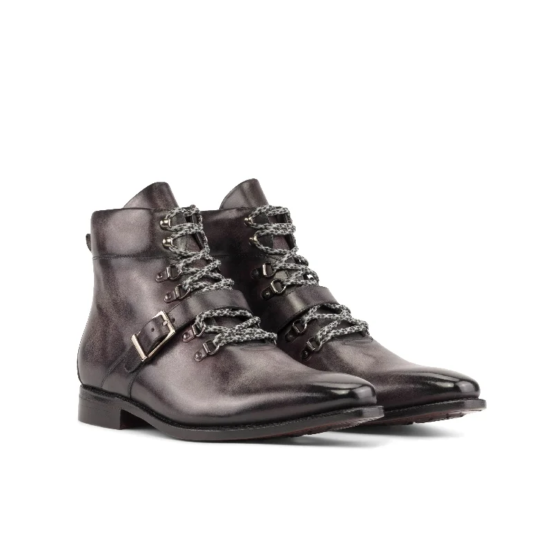 DapperFam Everest in Aubergine Men's Hand-Painted Patina Hiking Boot Striped Shoe Style DapperFam Everest in Aubergine Men's Hand-Painted Patina Hiking Boot Striped Shoe Style