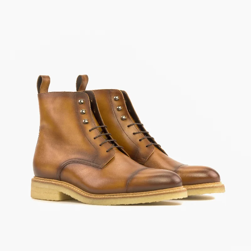 DapperFam Garrison in Cognac Men's Italian Leather Jumper Boot Casual Loafer Style          