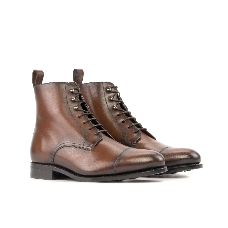 DapperFam Garrison in Med Brown Men's Italian Leather Jumper Boot Memory - Foam Slipper Look  