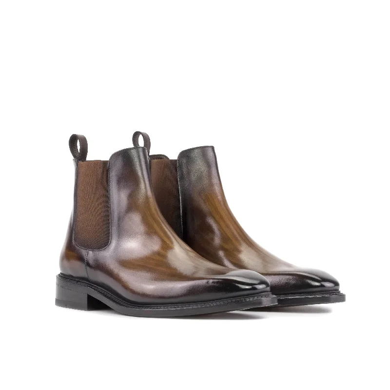 DapperFam Monza in Brown Men's Hand-Painted Patina Chelsea Boot Retro Plimsoll Style DapperFam Monza in Brown Men's Hand-Painted Patina Chelsea Boot Retro Plimsoll Style