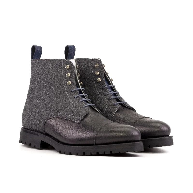 DapperFam Garrison in Black / Grey / Navy Men's Italian Leather Jumper Boot Metallic Trim Shoe Design DapperFam Garrison in Black / Grey / Navy Men's Italian Leather Jumper Boot Metallic Trim Shoe Design