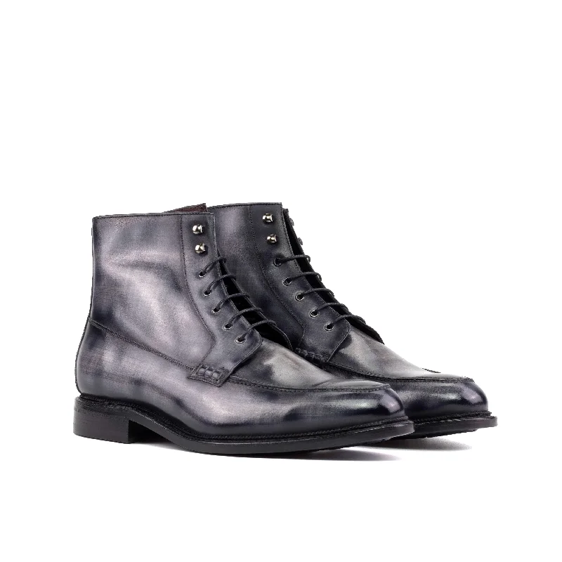 DapperFam Ryker in Grey Men's Hand-Painted Patina Moc Boot Blue Coast Loafer Aesthetic DapperFam Ryker in Grey Men's Hand-Painted Patina Moc Boot Blue Coast Loafer Aesthetic