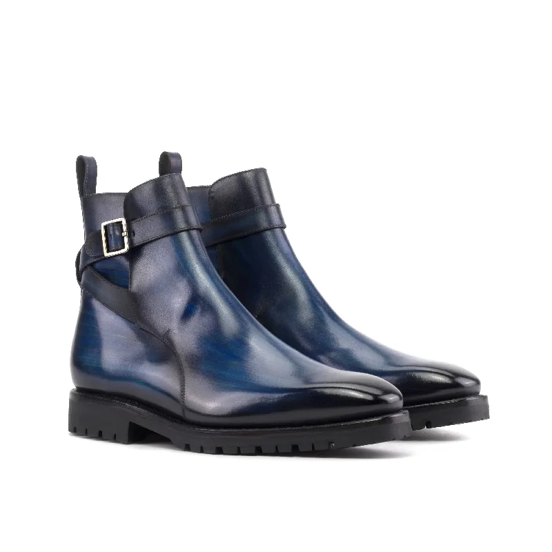 DapperFam Rohan in Denim Men's Hand-Painted Patina Jodhpur Boot Retro Basketball Sneaker Design DapperFam Rohan in Denim Men's Hand-Painted Patina Jodhpur Boot Retro Basketball Sneaker Design