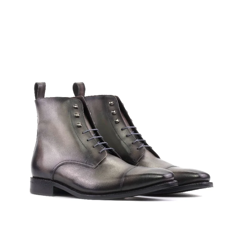 DapperFam Garrison in Dark Grey Men's Italian Leather Jumper Boot Rubber - Sole Plimsoll Look  